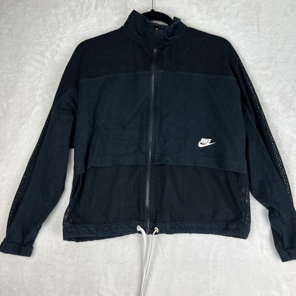 Nike Women's Mesh Knit Jacket Zip Up Tie Black Size Small Running Athletic
